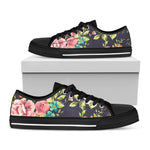 Vintage Rose Floral Flower Pattern Print Black Low Top Sneakers