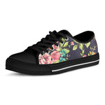 Vintage Rose Floral Flower Pattern Print Black Low Top Sneakers