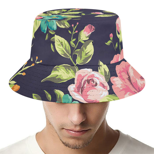 Vintage Rose Floral Flower Pattern Print Bucket Hat