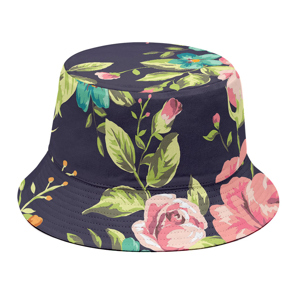 Vintage Rose Floral Flower Pattern Print Bucket Hat