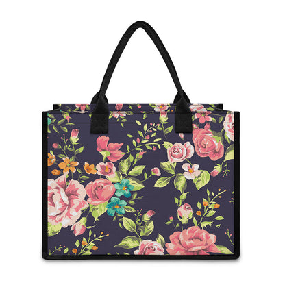 Vintage Rose Floral Flower Pattern Print Canvas Tote Bag