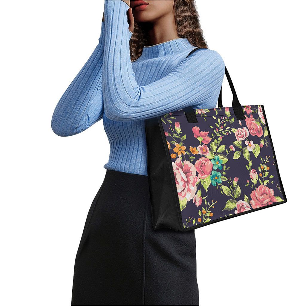 Vintage Rose Floral Flower Pattern Print Canvas Tote Bag