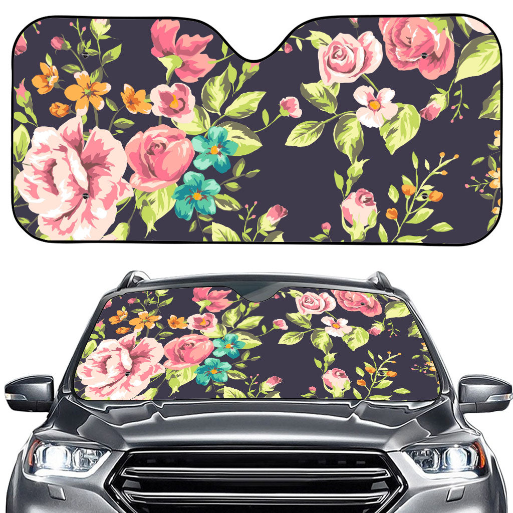 Vintage Rose Floral Flower Pattern Print Car Windshield Sun Shade