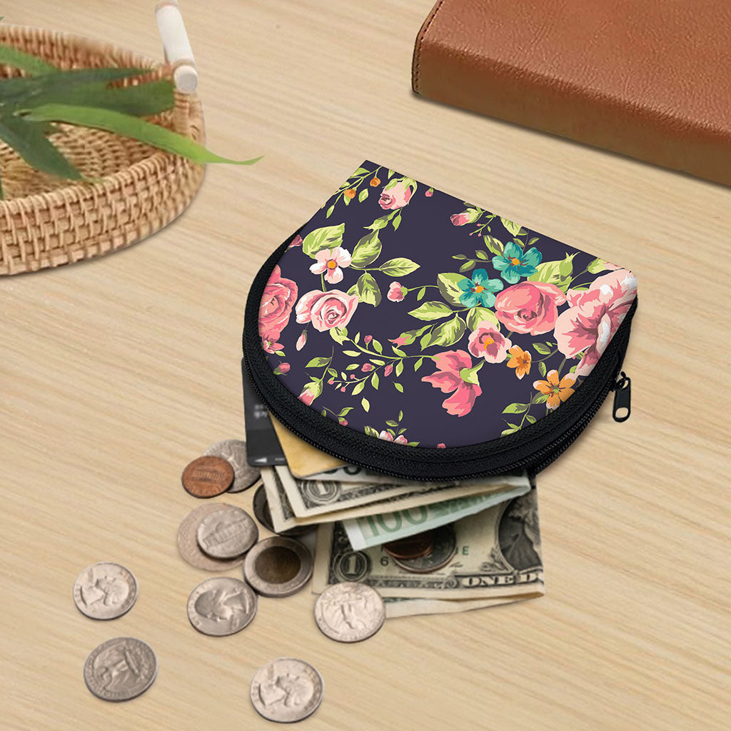 Vintage Rose Floral Flower Pattern Print Coin Purse