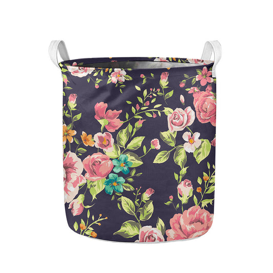 Vintage Rose Floral Flower Pattern Print Collapsible Laundry Basket