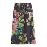 Vintage Rose Floral Flower Pattern Print Cotton Front Slit Maxi Skirt