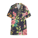 Vintage Rose Floral Flower Pattern Print Cotton Hawaiian Shirt