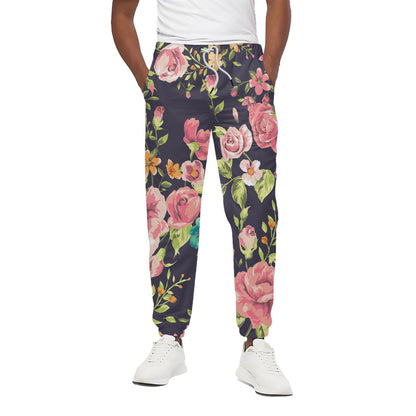 Vintage Rose Floral Flower Pattern Print Cotton Pants