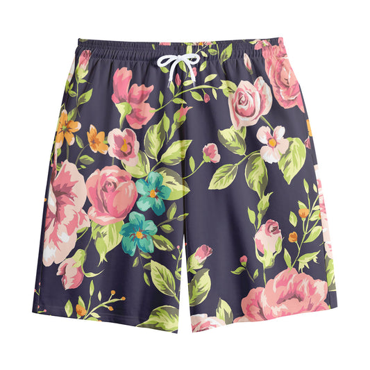 Vintage Rose Floral Flower Pattern Print Cotton Shorts