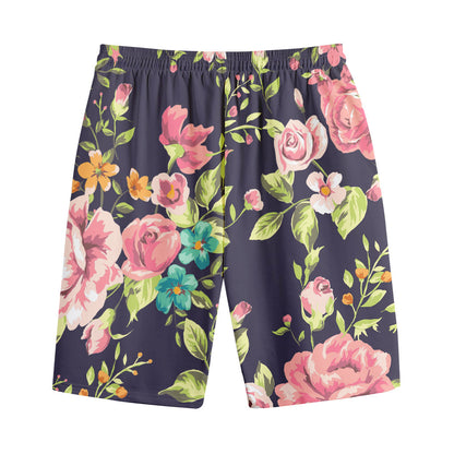 Vintage Rose Floral Flower Pattern Print Cotton Shorts