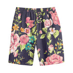Vintage Rose Floral Flower Pattern Print Cotton Shorts