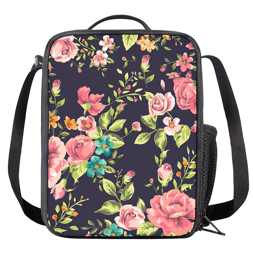 Vintage Rose Floral Flower Pattern Print Crossbody Lunch Bag