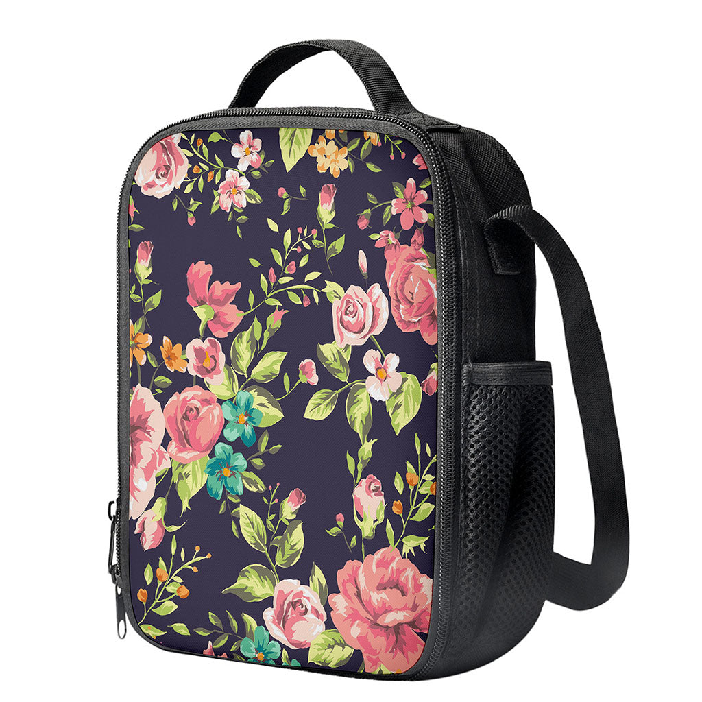 Vintage Rose Floral Flower Pattern Print Crossbody Lunch Bag