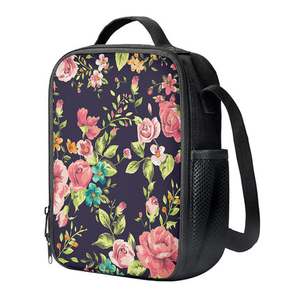 Vintage Rose Floral Flower Pattern Print Crossbody Lunch Bag