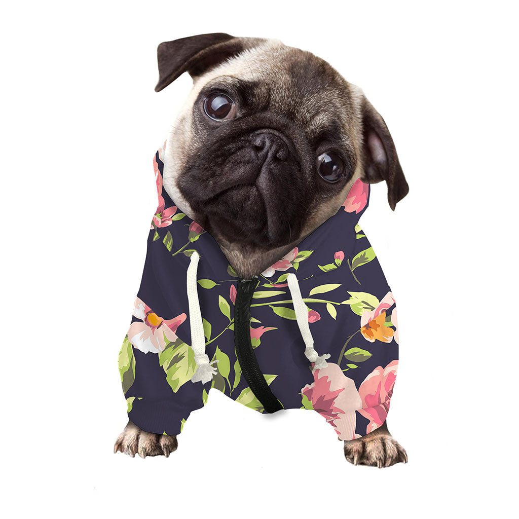 Vintage Rose Floral Flower Pattern Print Dog Zip Up Hoodie
