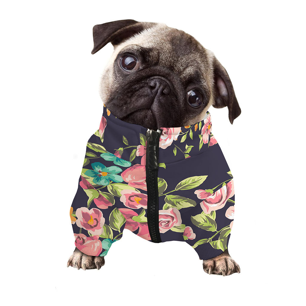 Vintage Rose Floral Flower Pattern Print Dog Zip Up Jacket