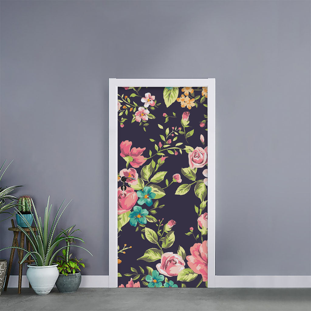 Vintage Rose Floral Flower Pattern Print Door Sticker