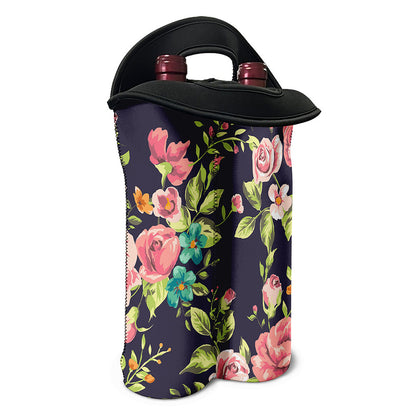 Vintage Rose Floral Flower Pattern Print Double Neoprene Wine Tote