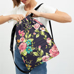 Vintage Rose Floral Flower Pattern Print Drawstring Backpack