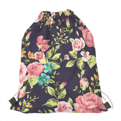 Vintage Rose Floral Flower Pattern Print Drawstring Bag