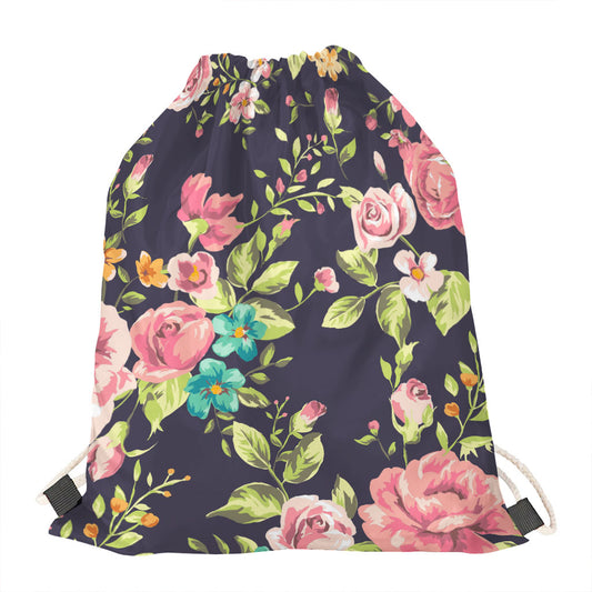 Vintage Rose Floral Flower Pattern Print Drawstring Bag