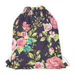 Vintage Rose Floral Flower Pattern Print Drawstring Bag