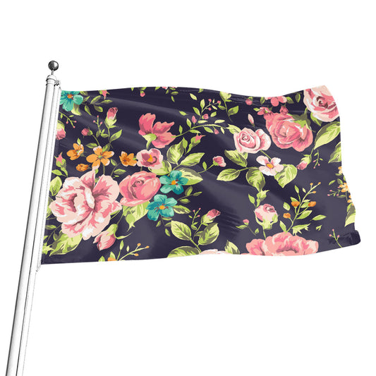 Vintage Rose Floral Flower Pattern Print Flag