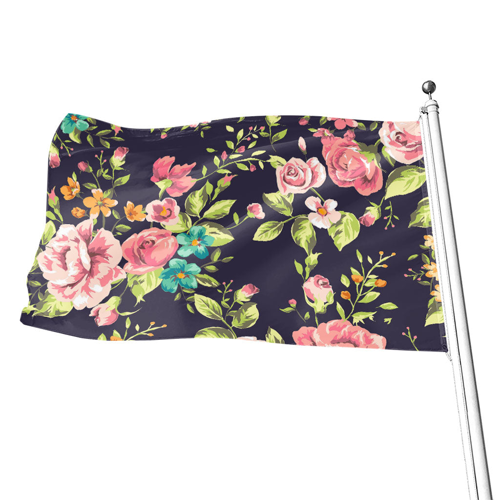 Vintage Rose Floral Flower Pattern Print Flag