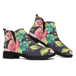Vintage Rose Floral Flower Pattern Print Flat Ankle Boots