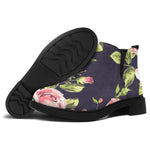 Vintage Rose Floral Flower Pattern Print Flat Ankle Boots