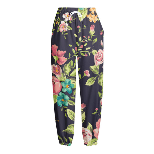 Vintage Rose Floral Flower Pattern Print Fleece Lined Knit Pants