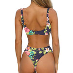 Vintage Rose Floral Flower Pattern Print Front Bow Tie Bikini