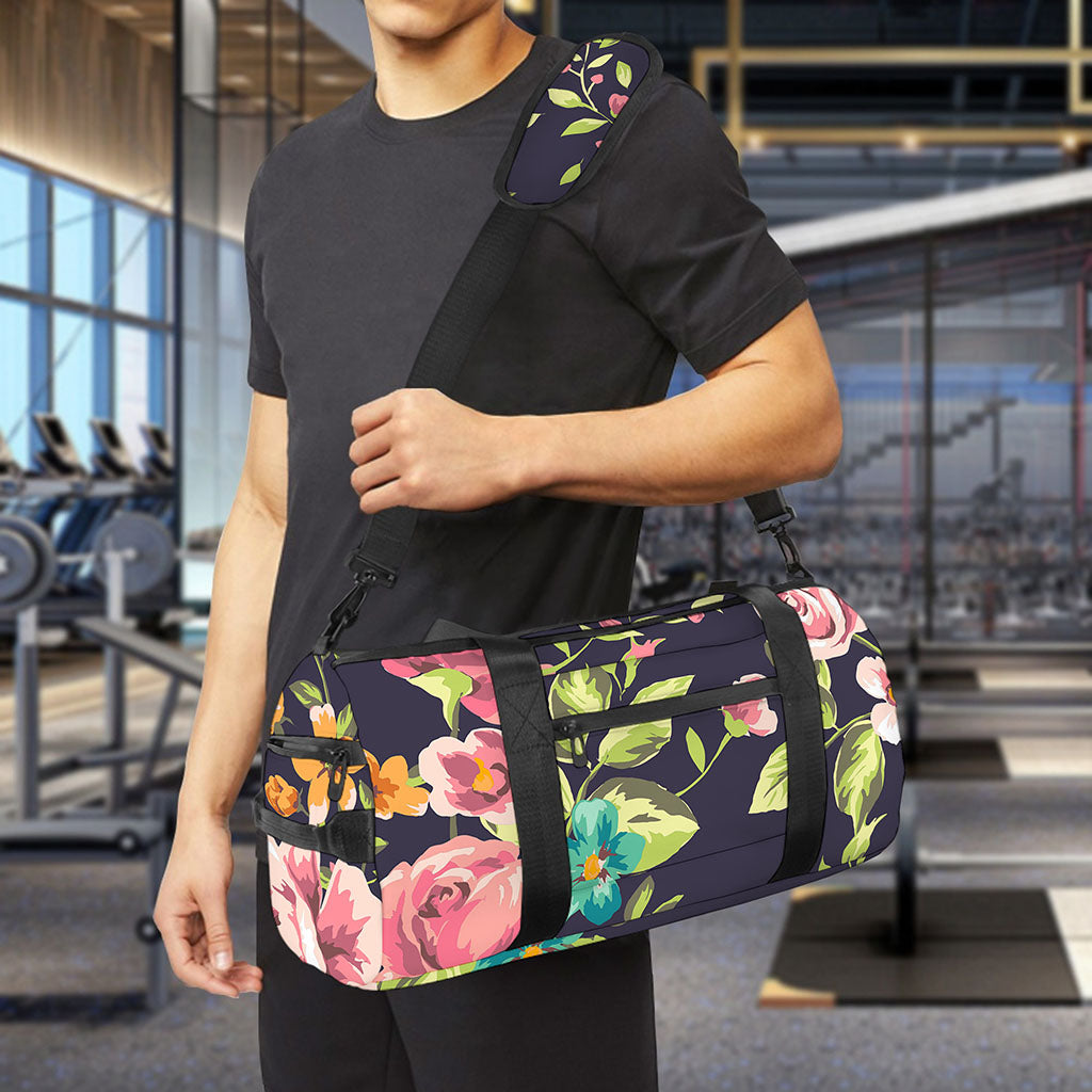 Vintage Rose Floral Flower Pattern Print Gym Bag