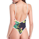 Vintage Rose Floral Flower Pattern Print High Cut One Piece Swimsuit