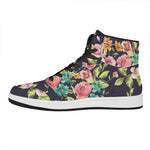 Vintage Rose Floral Flower Pattern Print High Top Leather Sneakers