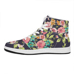 Vintage Rose Floral Flower Pattern Print High Top Leather Sneakers