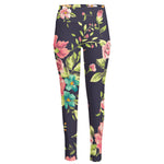 Vintage Rose Floral Flower Pattern Print High-Waisted Pocket Leggings