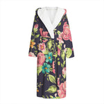 Vintage Rose Floral Flower Pattern Print Hooded Bathrobe