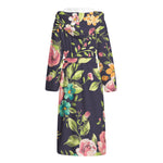 Vintage Rose Floral Flower Pattern Print Hooded Bathrobe