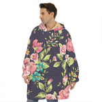 Vintage Rose Floral Flower Pattern Print Hoodie Blanket