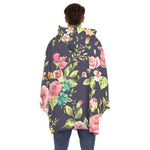 Vintage Rose Floral Flower Pattern Print Hoodie Blanket