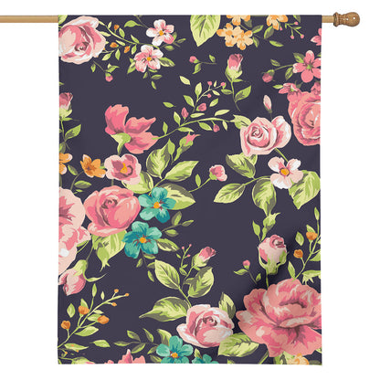 Vintage Rose Floral Flower Pattern Print House Flag