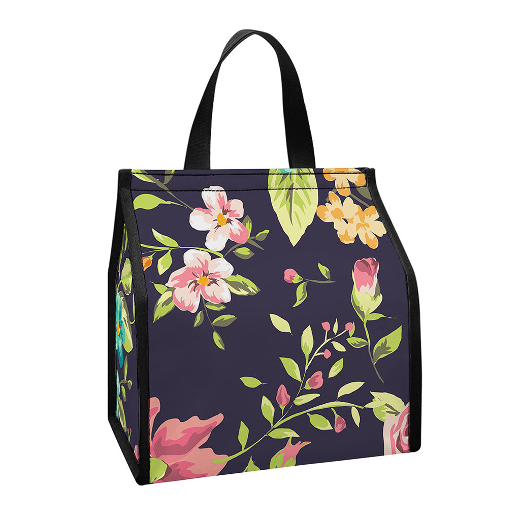 Vintage Rose Floral Flower Pattern Print Insulated Lunch Tote