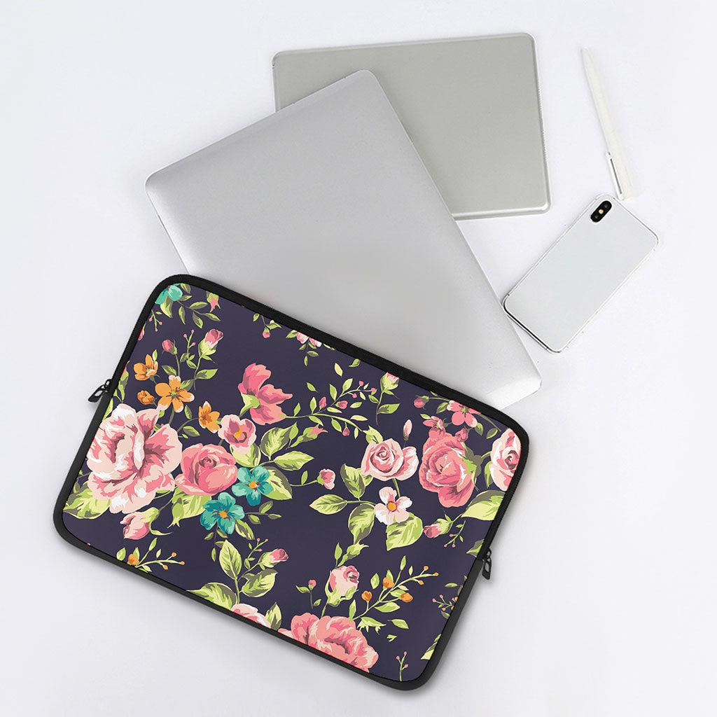 Vintage Rose Floral Flower Pattern Print Laptop Sleeve