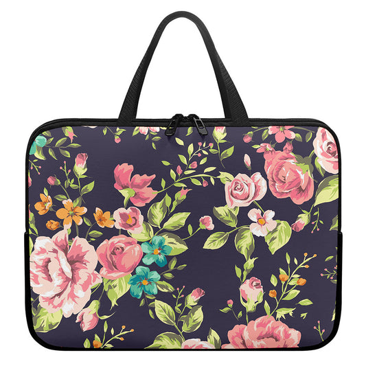 Vintage Rose Floral Flower Pattern Print Laptop Sleeve With Handle