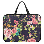 Vintage Rose Floral Flower Pattern Print Laptop Sleeve With Handle