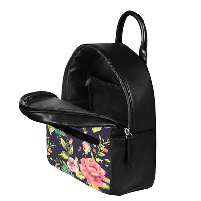 Vintage Rose Floral Flower Pattern Print Leather Backpack