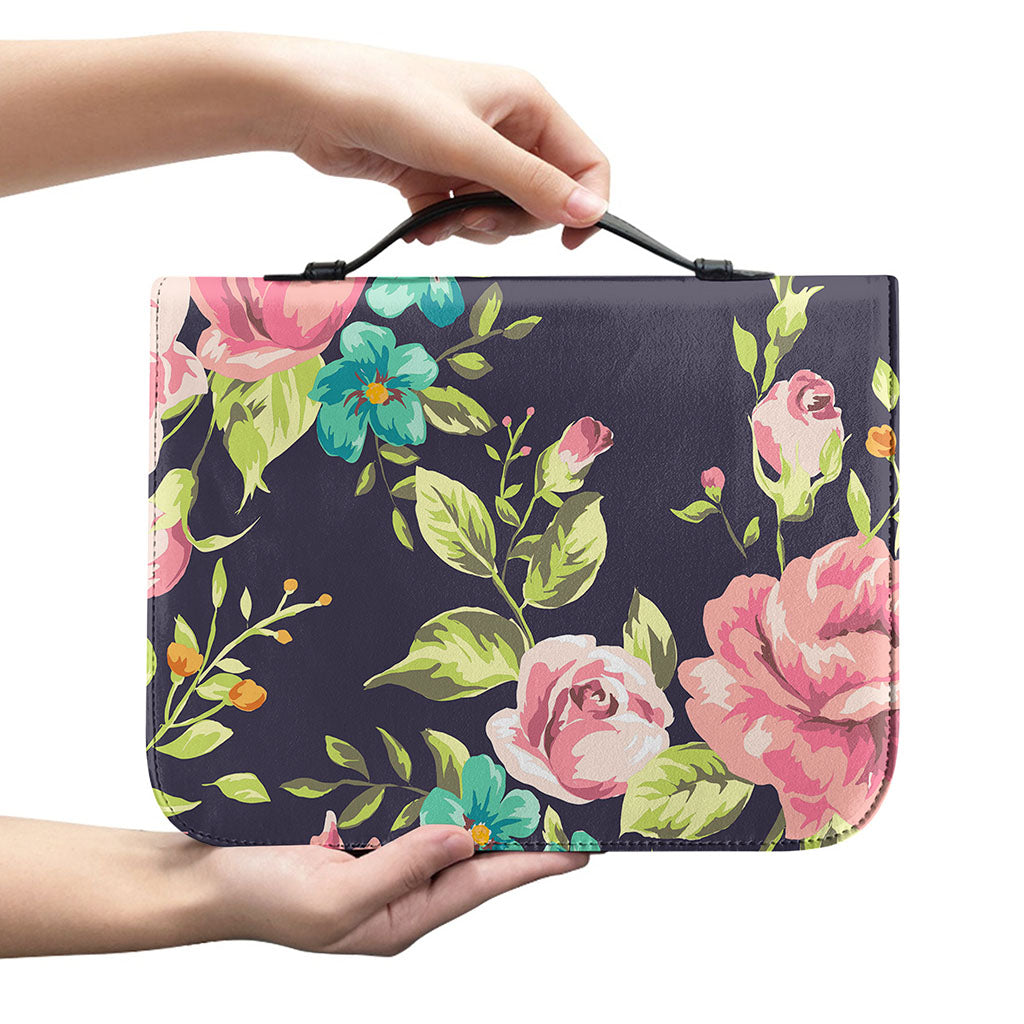 Vintage Rose Floral Flower Pattern Print Leather Bible Cover