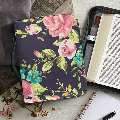 Vintage Rose Floral Flower Pattern Print Leather Bible Cover