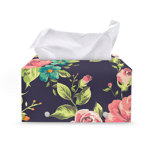 Vintage Rose Floral Flower Pattern Print Leather Tissue Box Cover